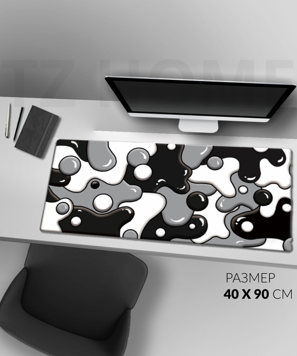 Игровой коврик для мыши TZ Cyber Ice Cream бело-черный-серый XXL 40 x 90 см