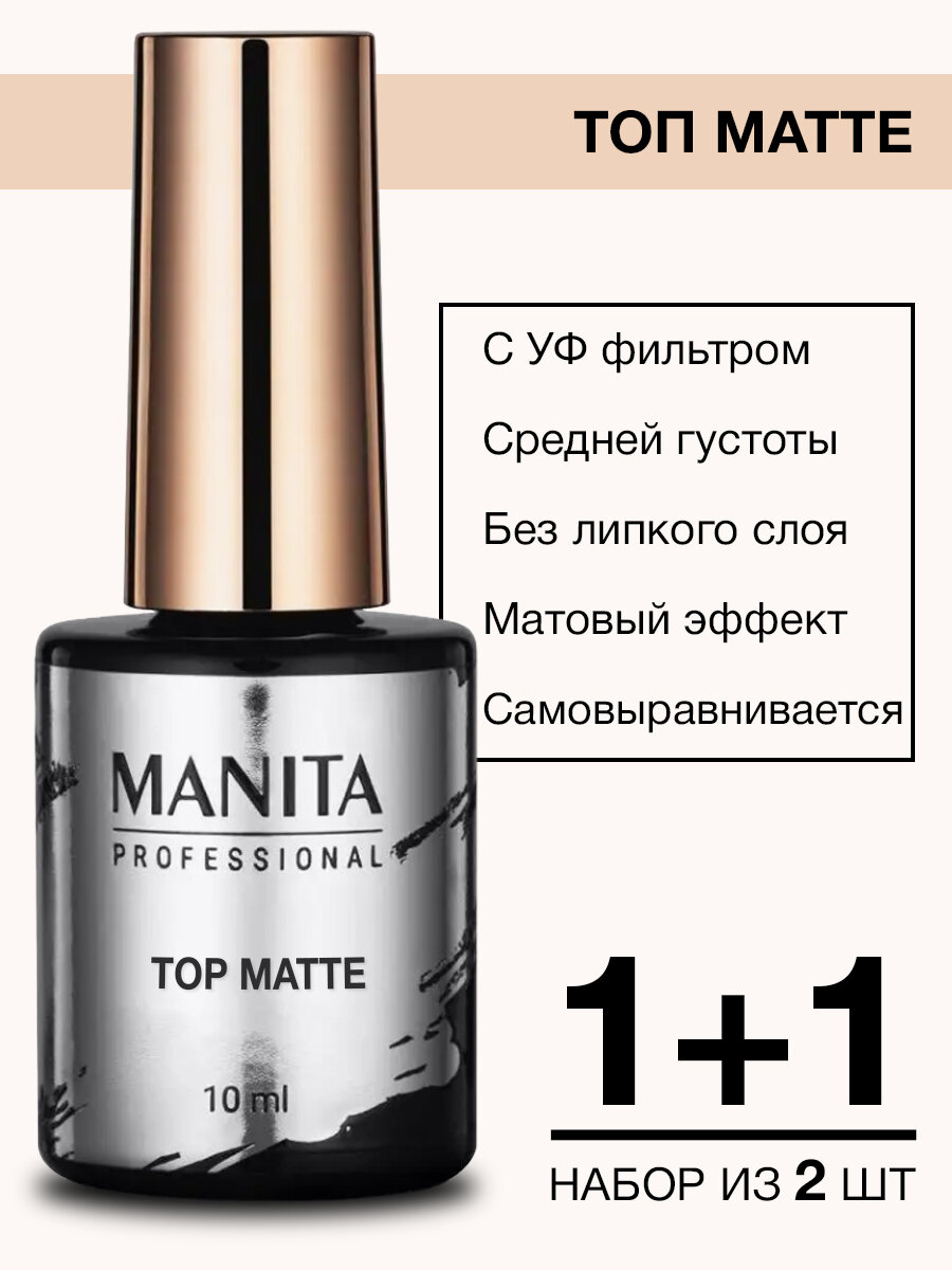 Матовый топ для гель-лака без липкого слоя Manita Top Matte, 10 мл - 2 шт.