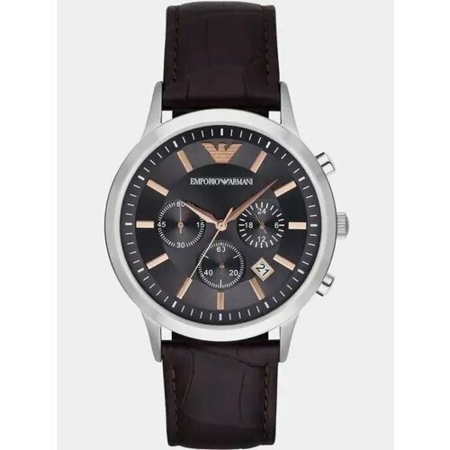 фото Наручные часы emporio armani renato, серебряный, коричневый