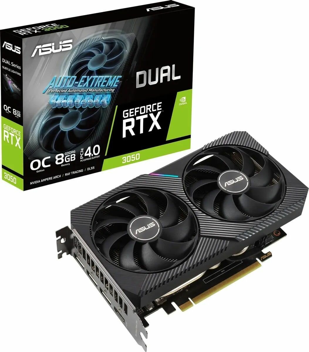 Видеокарта ASUS NVIDIA GeForce RTX 3050 DUAL-RTX3050-O8G 8ГБ GDDR6, OC