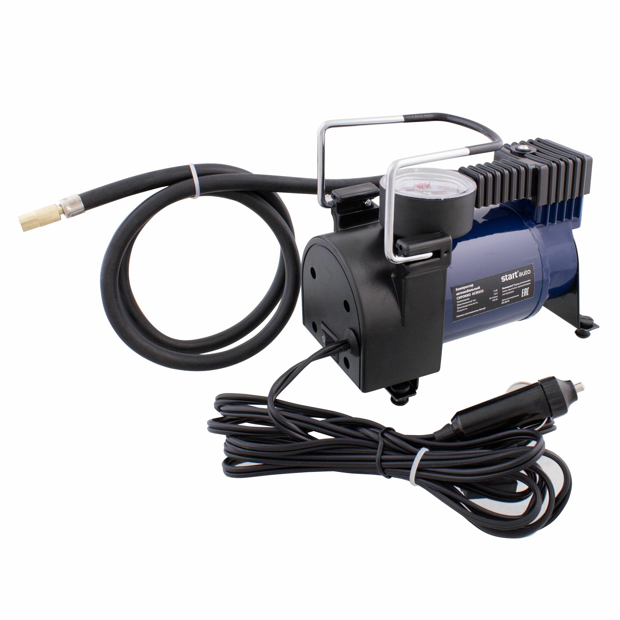 Автомобильный компрессор старт Сирокко, 12 В, манометр, 35 л/мин, чехол в комплекте