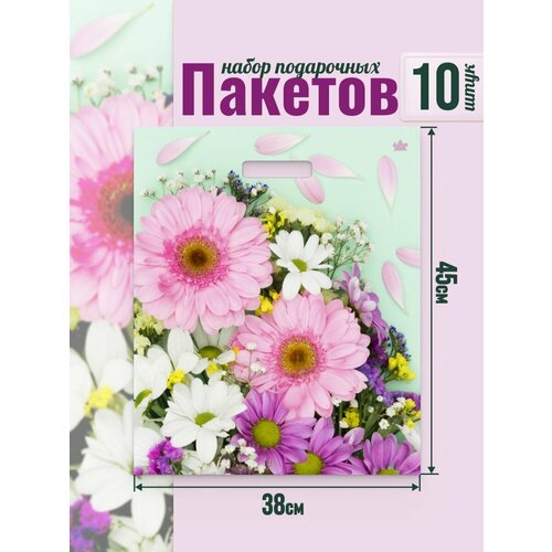 Подарочный полиэтиленовый пакет плотный с ручками 10 шт