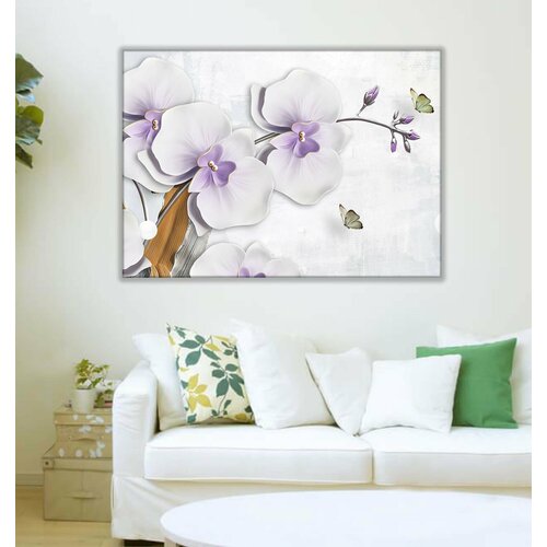 Белая орхидея картина на подрамнике натуральный холст / интерьерная катина на стену 60 х 80