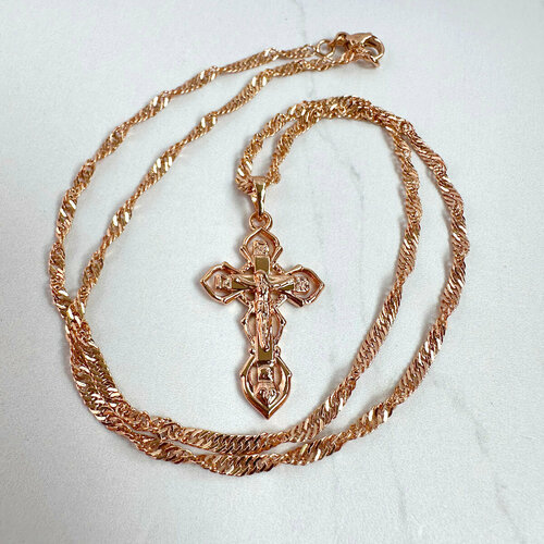 фото Крестик xuping jewelry крестик православный "распятие христово" (3 см.), на цепочке 45 см., длина 45 см, золотой