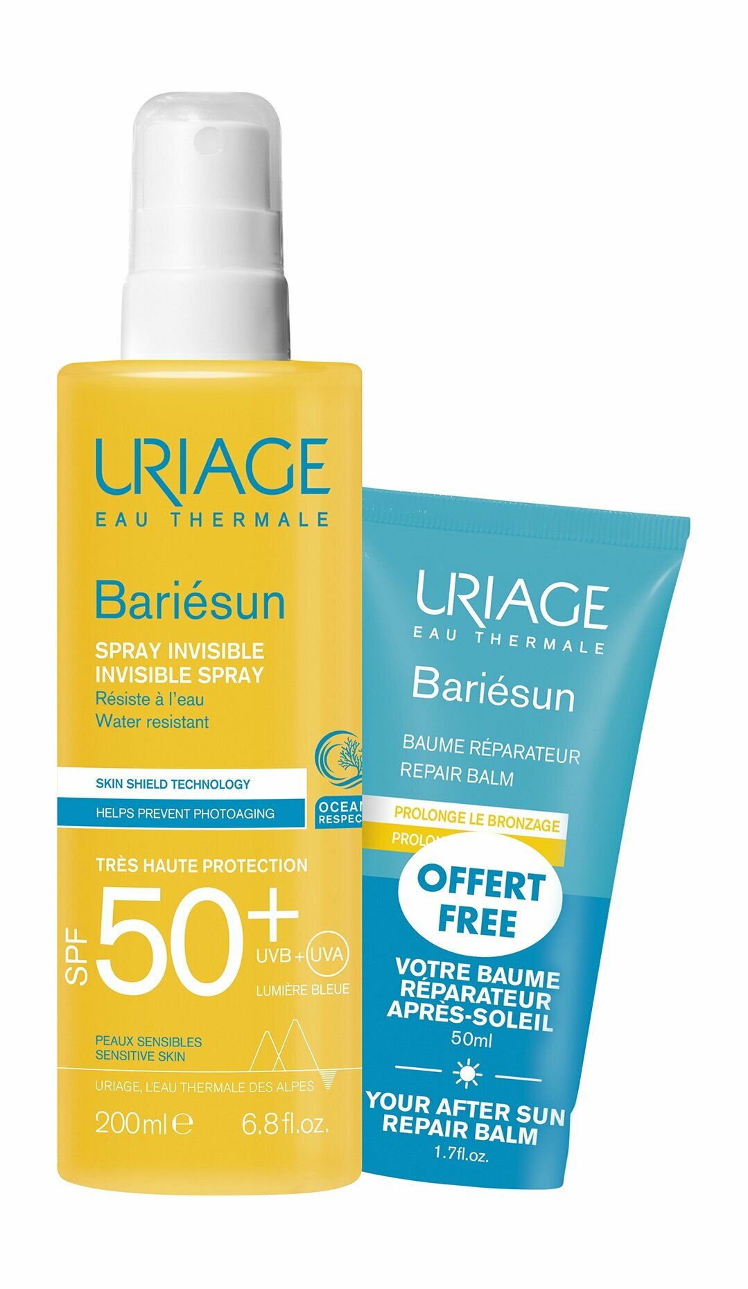 URIAGE Набор "Барьесан SPF50+" (Спрей невидимый 200 мл + Бальзам после солнца восстанавливающий 50 мл) — фото 1