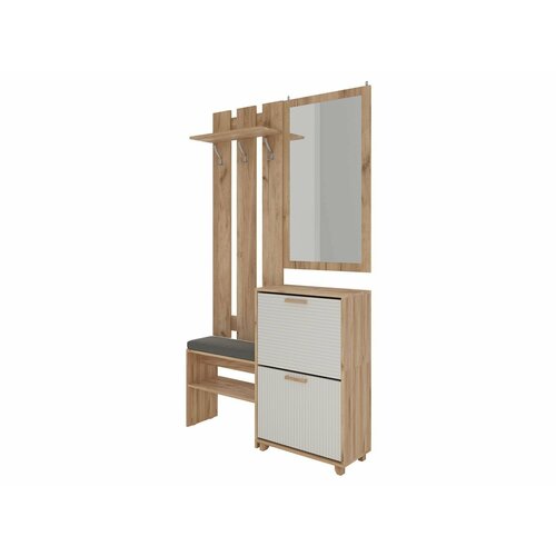 Прихожая Петровская мебель Ньерд Дуб Вотан / Белый / Зеркало / Серый, велюр
