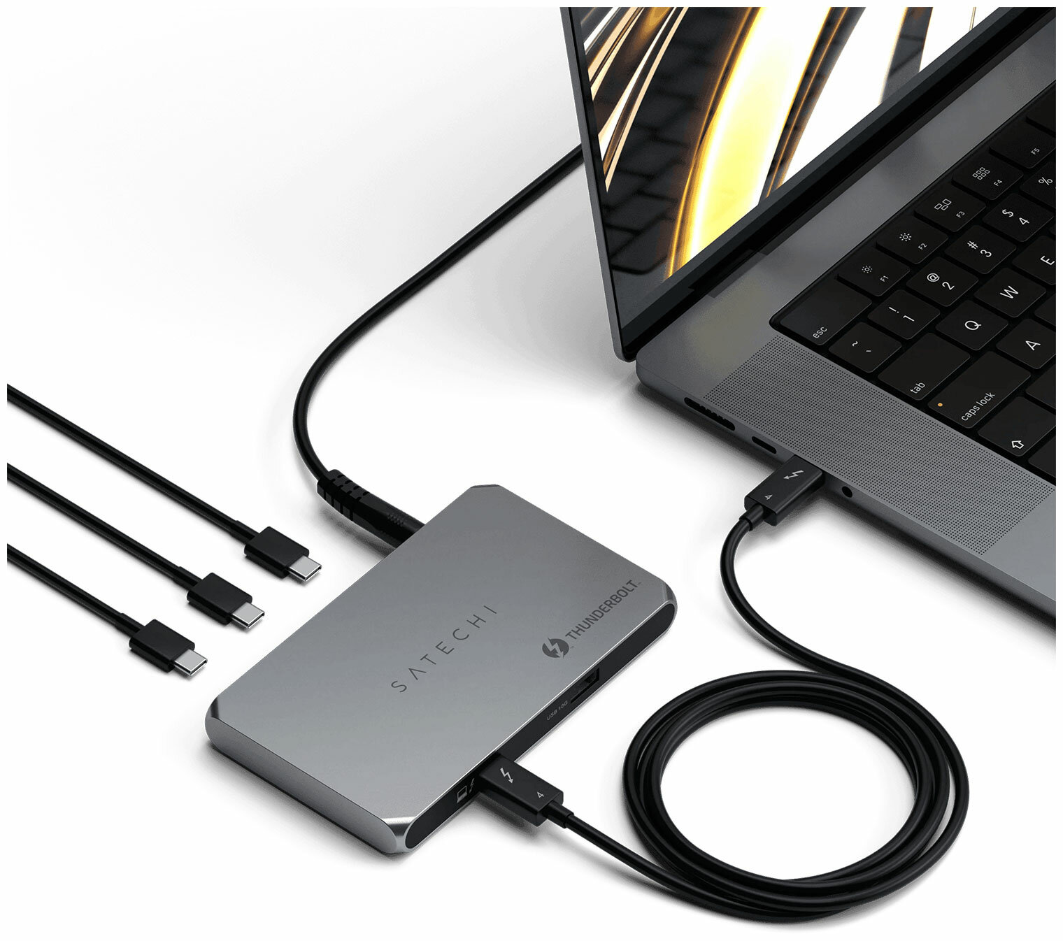 USB-хаб Satechi Thunderbolt 4 Slim Hub (3xThunderbolt 4), Серый ST-T4SHM-EU - фото №10