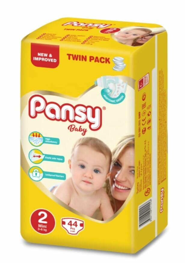 Pansy Baby Детские подгузники, twin mini 3-6 кг, 44 шт/уп