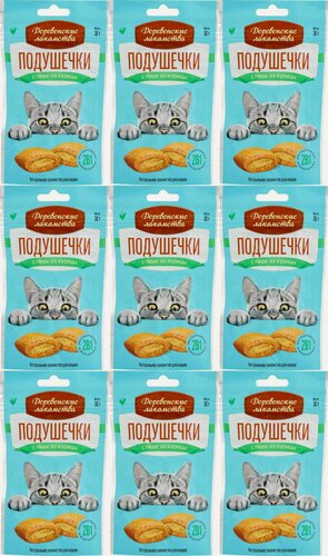 Изображение товара Деревенские лакомства лакомство для кошек подушечки с пюре из курицы 30 г, 9шт