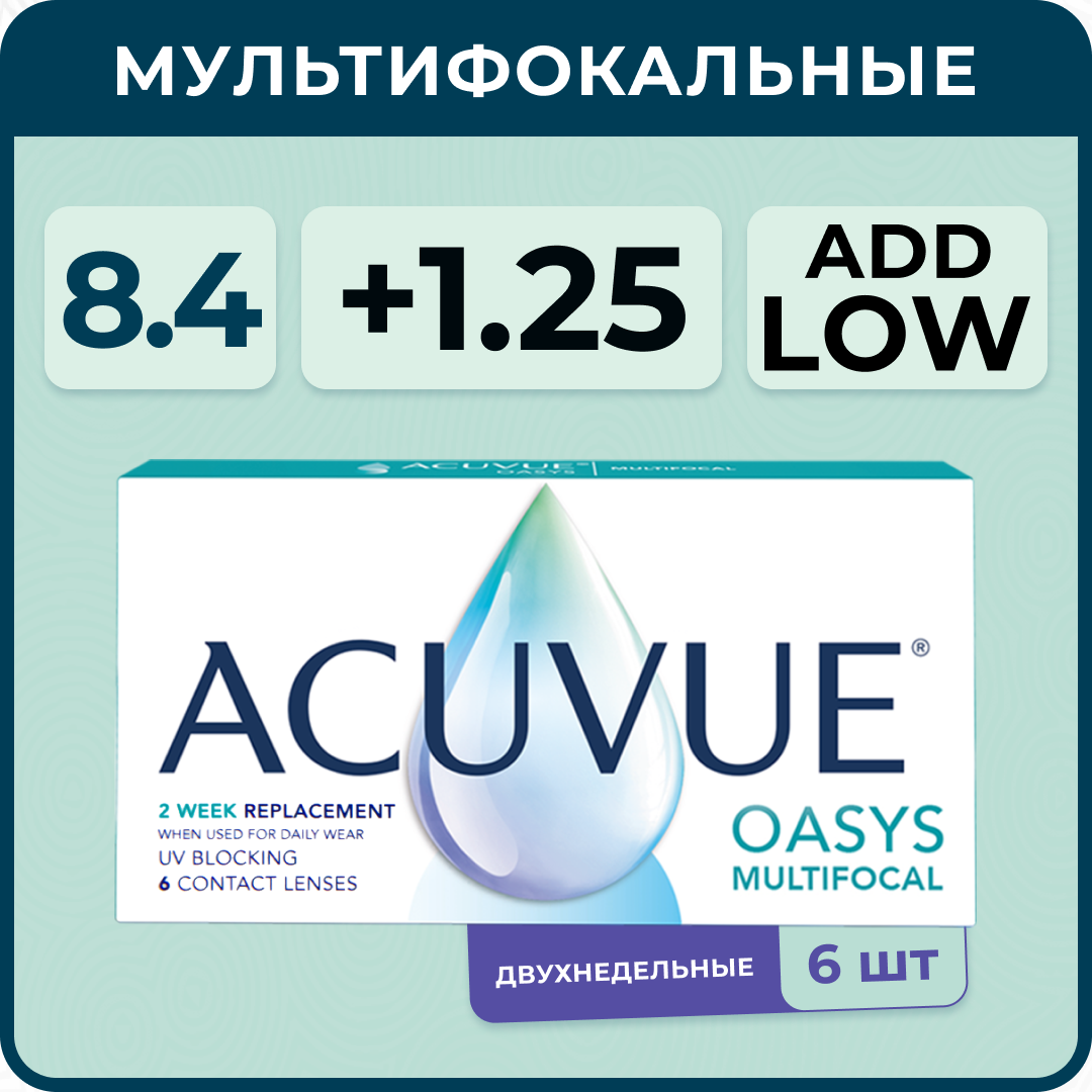 Мультифокальные линзы ACUVUE Oasys Multifocal 6 линз R 8.4 SPH +1.25 Аддидация LOW (от +0,75 D до +1,25 D), двухнедельные