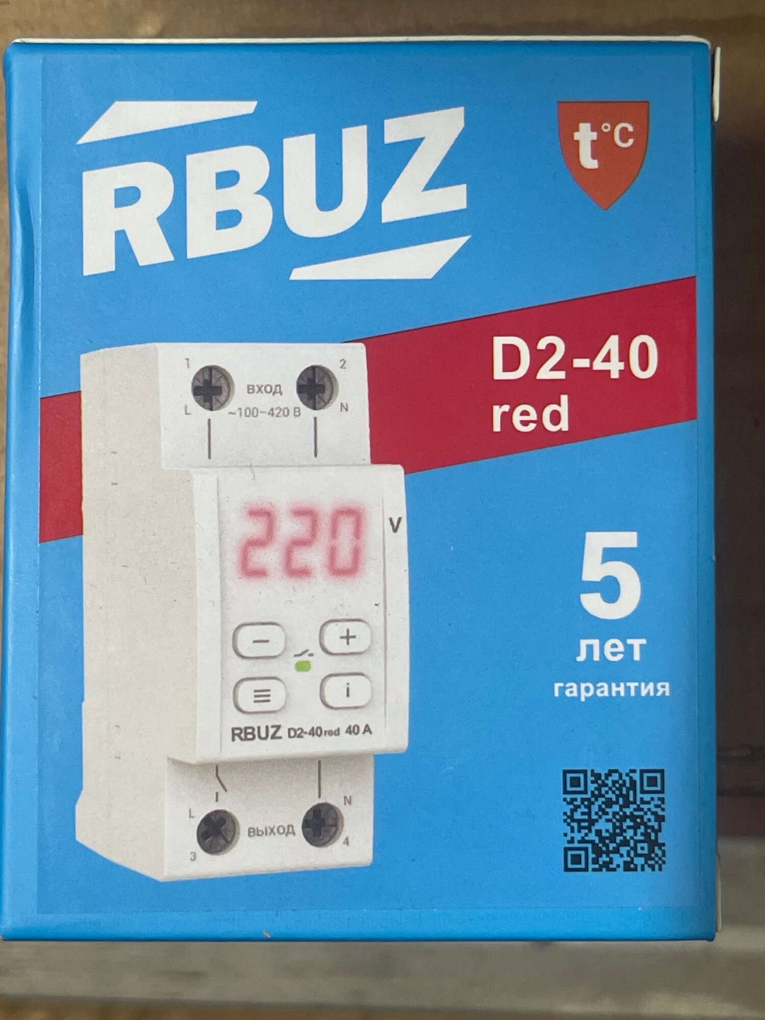 Реле контроля напряжения RBUZ D2-40 Red 1 шт. 40 А 230 В с транзитом нуля