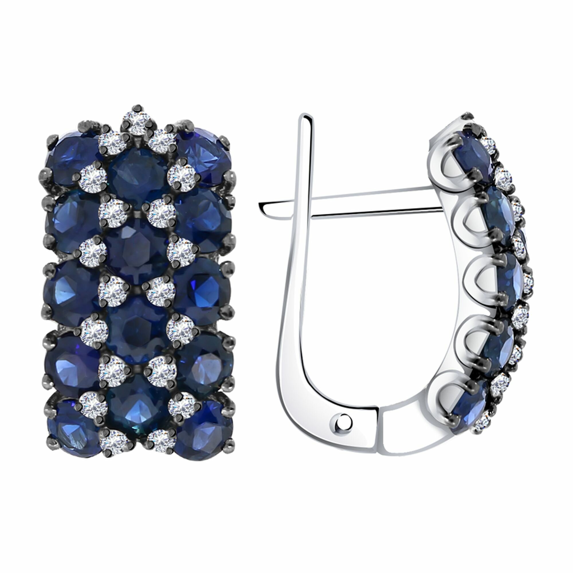 Серьги, белое золото, 585 проба, сапфир, бриллиант