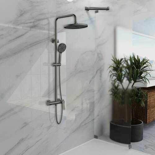 Изображение товара Душевая стойка Vincea Арко (Arco) VSFS-4AR1GM с изливом, вороненая сталь