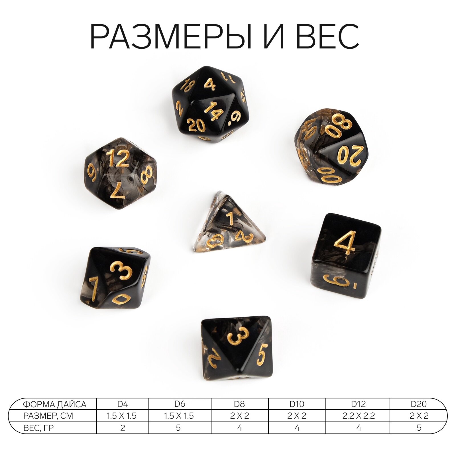Набор кубиков Время игры «Туман», для ДнД, 7 штук, акрил, черные — фото 1