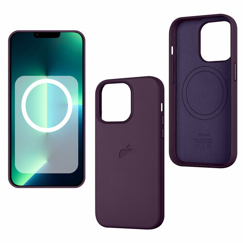 Чехол оригинальный для Apple iPhone 13 Pro Leather Case Dark Cherry, MagSafe, кожаный фиолетовый
