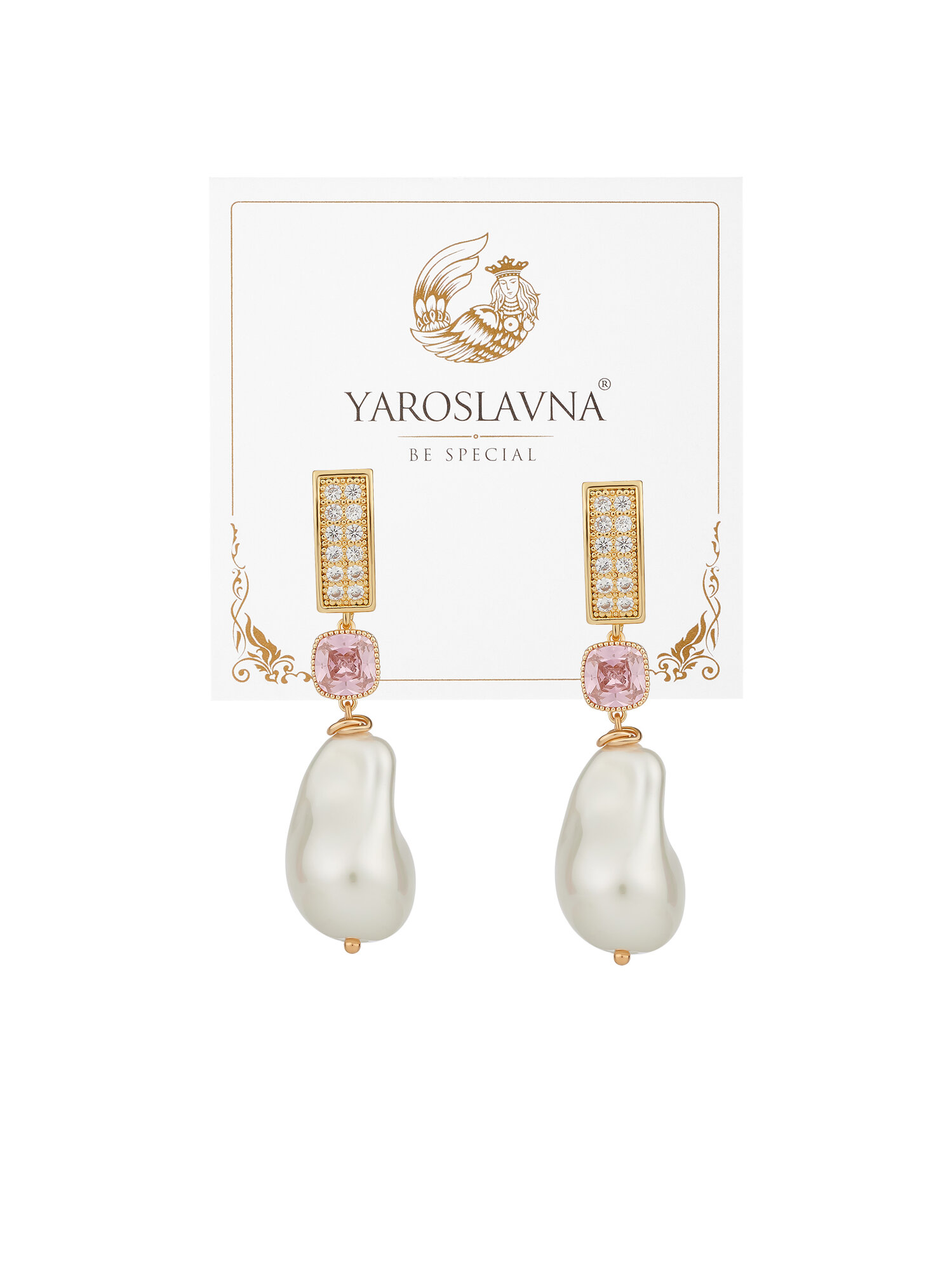 Серьги с подвесками YAROSLAVNA, циркон, золотой/белый — фото 1