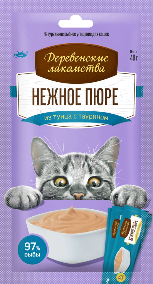 Деревенские Лакомства: Нежное пюре из тунца для кошек 4 шт. по 10 гр 40 гр арт. 72590850