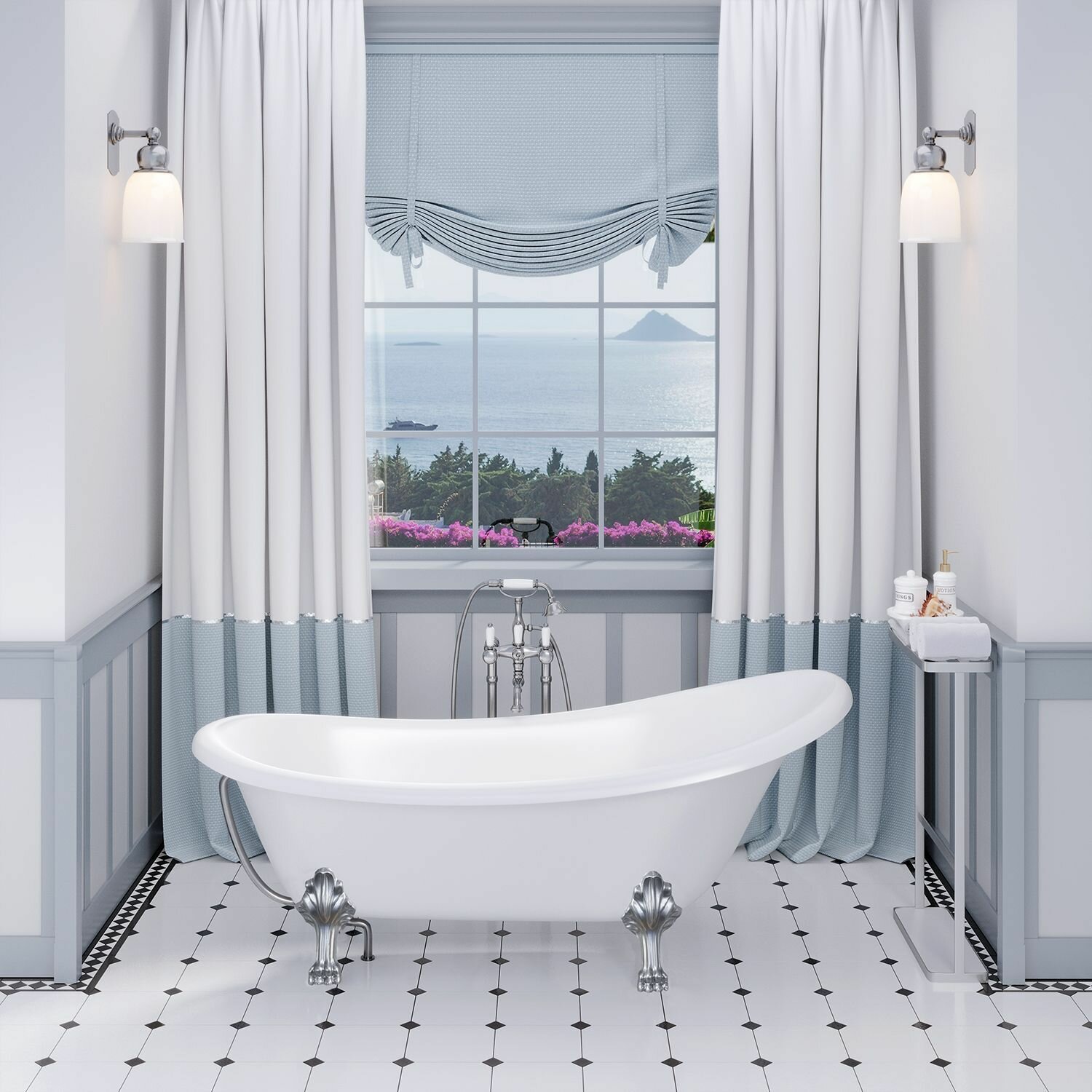 Отдельностоящая ванна Aqua de Marco EDELWEISS 170х80 , литьевой мрамор, белая, с серебряными ножками