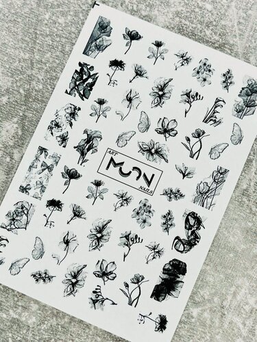 Изображение товара Наклейки для ногтей. Черно-белые, ультратонкие, 7x10 см. Слайдеры для ногтей на водной основе.