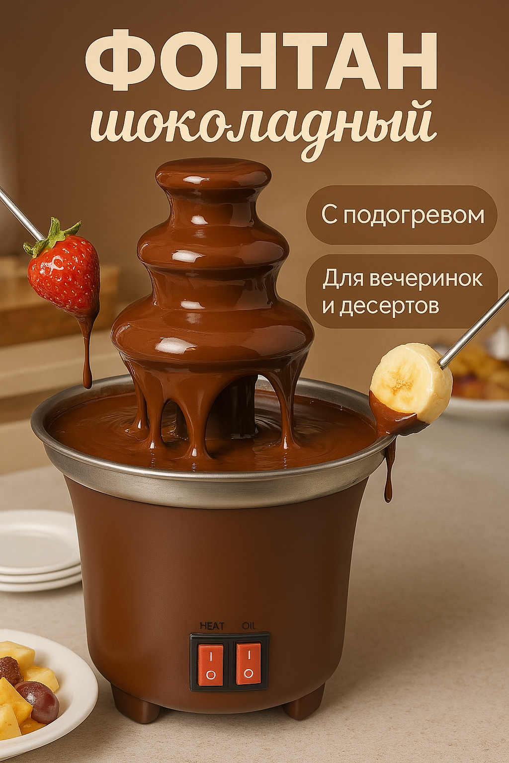 Шоколадный фонтан "Notera Home", для шоколада, 0,7 л, коричневый