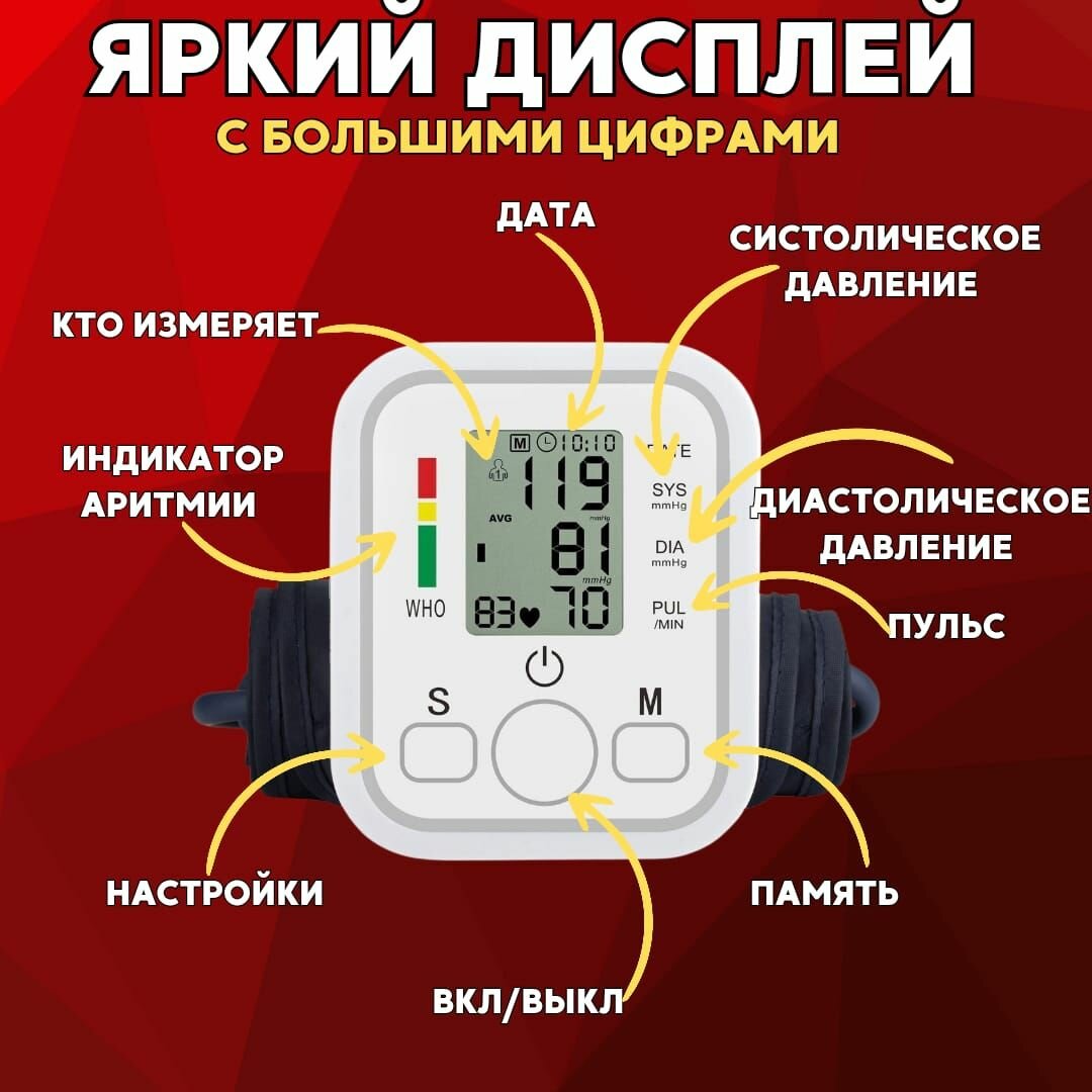 Изображение Автоматический медицинский тонометр с индикатор аритмии на плечо
