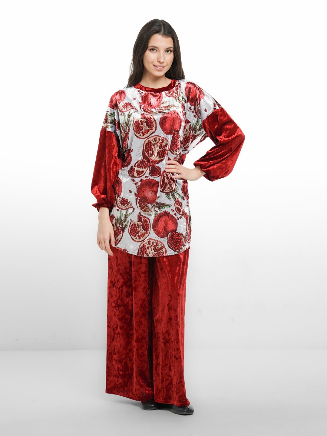 Комплект для кормящих мам Женская домашняя одежда, велюровый материал, зимний вариант, размер 46-54