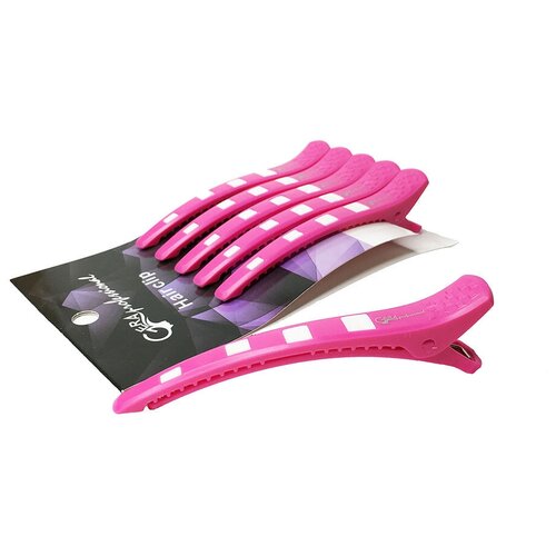 фото Gera professional зажим для волос, цвет розовый с белой силиконовой вставкой, 6 шт/уп