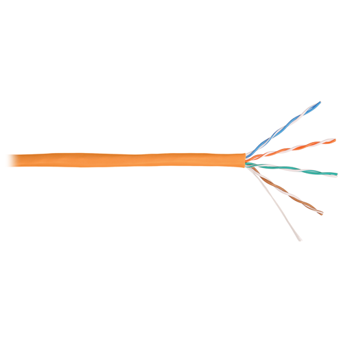 Кабель витая пара U/UTP 5e кат. 4 пары NIKOLAN NKL 4100C-OR 24AWG(0.50 мм), медь, одножильный (solid), внутренний, LSZH, нг(A)-HFLTx, оранжевый, уп/30