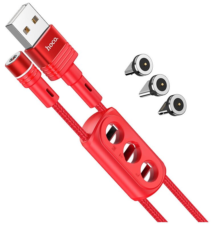 Кабель Hoco U98 3-in-1 Sunway USB - Lightning/MicroUSB/Type-C 120см красный