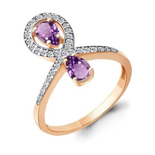 фото Кольцо из золочёного серебра aquamarine а6917704а-пк с фианитом и аметистом diamant-online