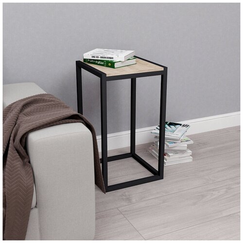 Консоль loft [box] Lone 40x40x80см Черный муар/Дуб Эльзас