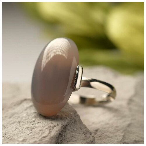 фото Кольцо овал "серый агат", безразмерное qwen