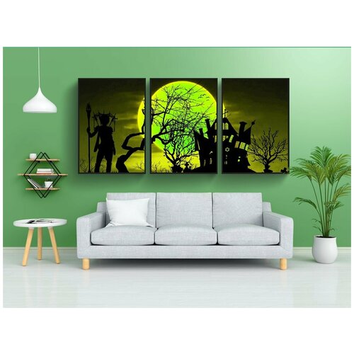 фото Набор модулных постеров для интерьера "хэллоуин, ведьма, дом с привидениями" 60x90 см. в тубусе, без рамки lotsprints