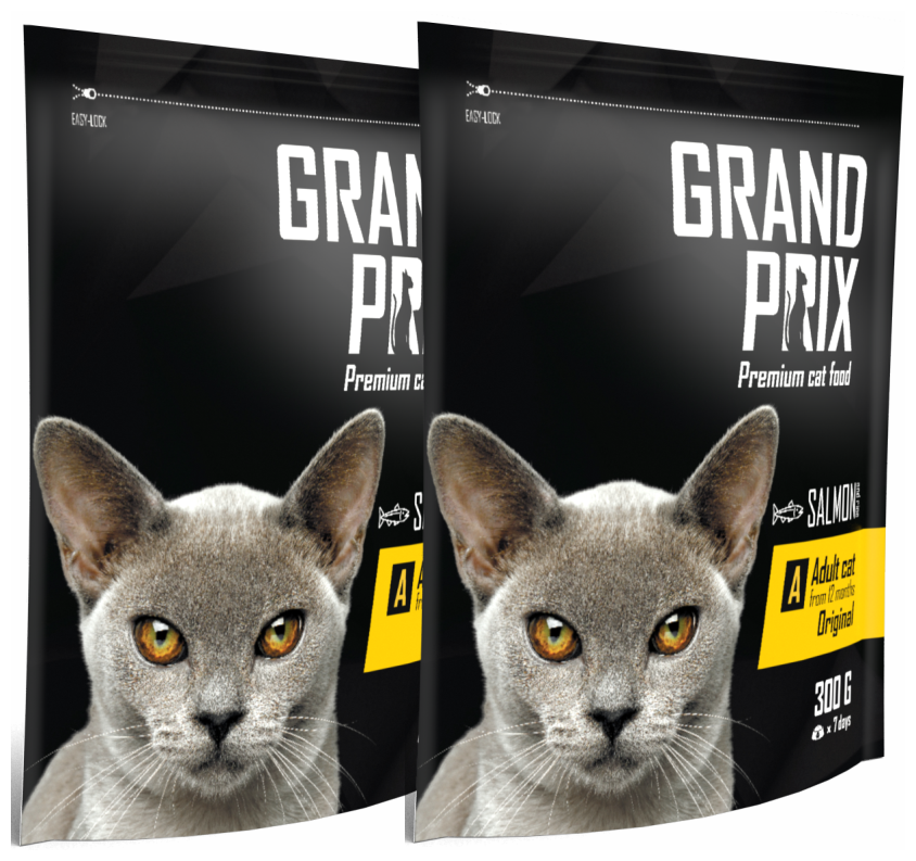 Сухой корм lдля кошек GRAND PRIX Adult Original с лососем, 2 шт по 300 г.