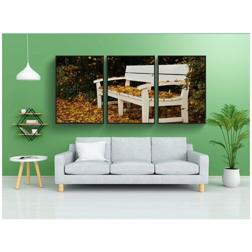 фото Набор модулных постеров для интерьера "скамейке в парке, падение, листопад" 60x90 см. в тубусе, без рамки lotsprints