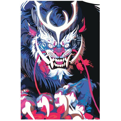 Синяя японская маска демона Раскраска картина по номерам на холсте японская маска дракона раскраска картина по номерам на холсте