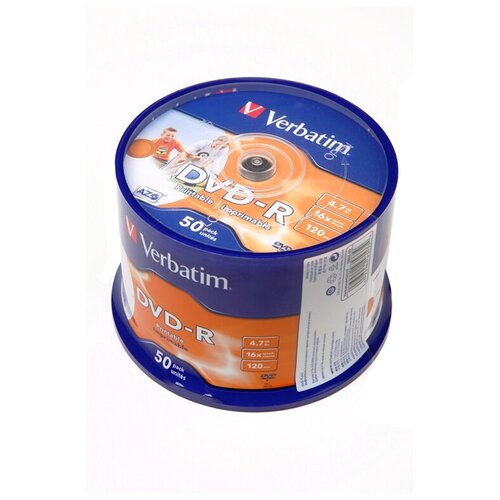 фото Диск dvd-r verbatim 4.7gb 16x cake box, 50шт (43533)