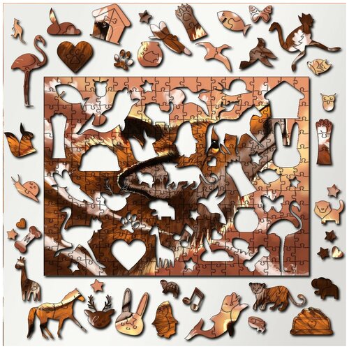Купить Пазл деревянный с фигурками из дерева 340 деталей 36х27 см животные лиса милота - 3087, Creative Wood, дерево