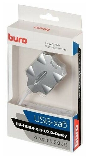 Разветвитель USB Buro Candy 4 порта USB 2.0, белый BU-HUB4-0.5-U2.0-CANDY - 1 шт.