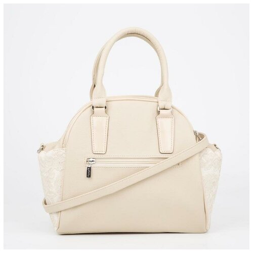 фото Саквояж, 3 отдела на молниях, длинный ремень, цвет бежевый золотой дождь