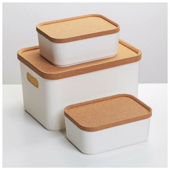 фото BEROSSI Набор органайзеров для хранения Korely, 3 предмета: 2,4 л / 0,76 л / 0,76 л, цвет слоновая кость