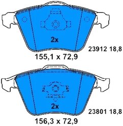 Дисковые тормозные колодки передние ATE 13.0460-7204.2 для Volvo, Ford, Saab, Mazda (4 шт.)