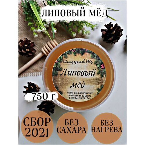Мёд липовый северный, Шиндориков Мёд, 750 г, сбор 2021 г /без сахара /без добавок/без нагрева