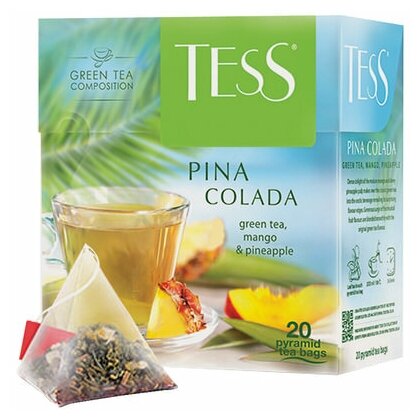 Чай TESS (Тесс) "Pina Colada", зеленый с ароматом тропических фруктов, 20 пирамидок по 1,8 г, 0787-12, 3 шт.