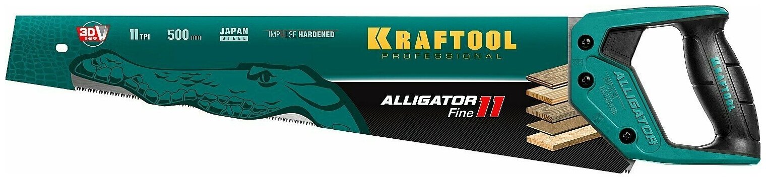 15203-50 Ножовка для точного реза "Alligator Fine 11". 500 мм. 11 TPI 3D зуб. KRAFTOOL