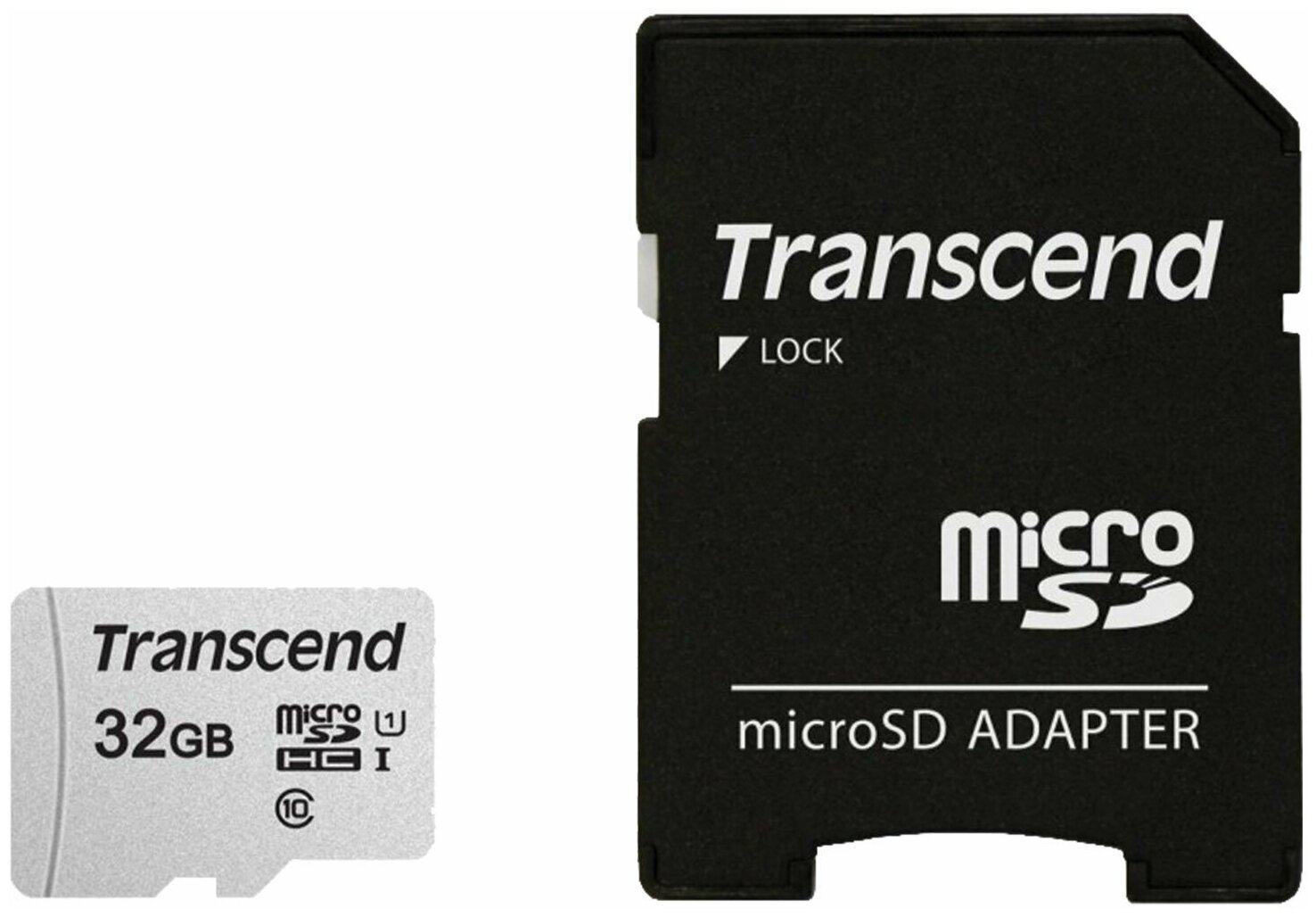 Карта памяти microSDHC 32 GB TRANSCEND UHS-I U3, 95 Мб/сек (class 10), адаптер, TS32GUSD300S-A