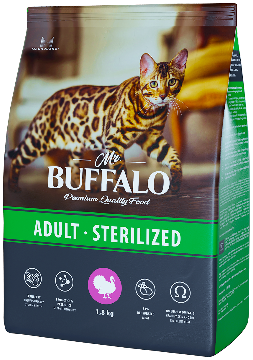 Баффало Mr.Buffalo Sterilized 1,8кг с индейкой сухой корм д/стерилиз. кошек (078588)