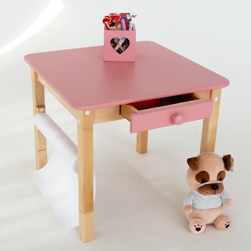 Растущий детский стол Forest Pink с ящиком из натурального дерева