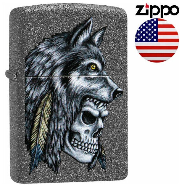Zippo Зажигалка Zippo 29863 Wolf Skull Feather Design - фотография № 2