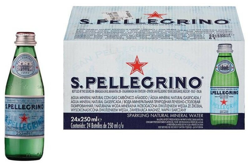 Вода минеральная San Pellegrino стекл. бут. 0,25л газ. 24 шт/уп